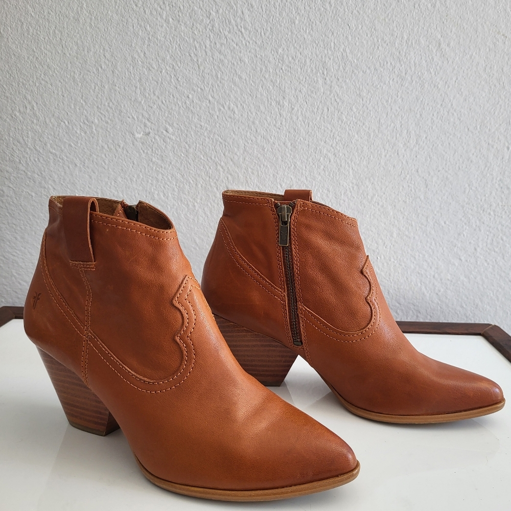 Frye Women's Cognac Leather Ankle Booties